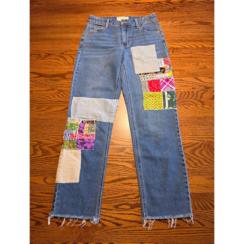 Calico Trading Co Patchwork Jeans Womens Sz 2 High Rise Straight Ankle Boho
